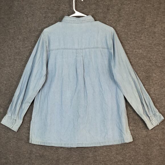 Passion-I Shirt Womens M Blue Denim Button Up Long Sleeve Embroidered Snowman - Picture 11 of 13